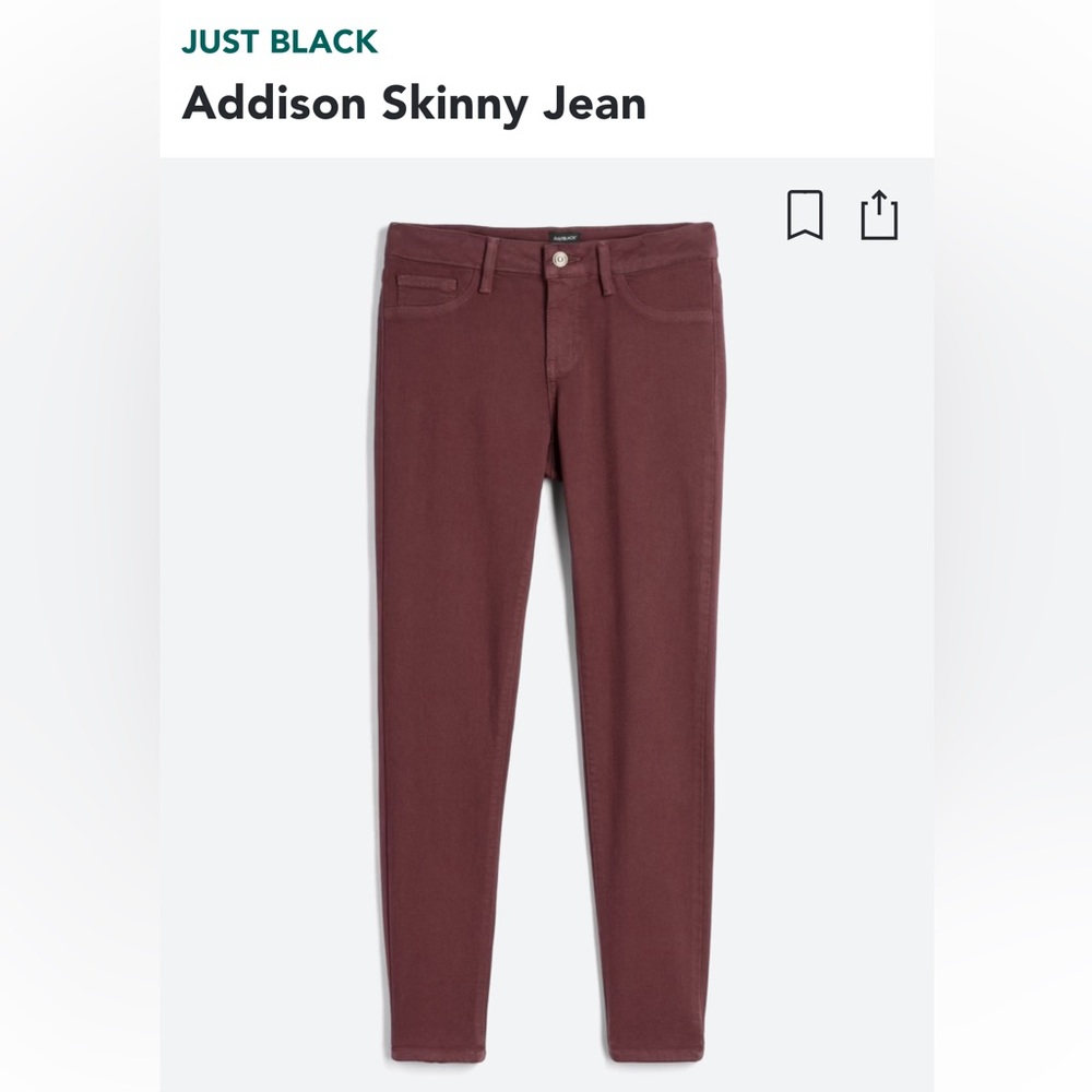 Just black size 31 burgundy skinny jeans with mock pockets in the front EUC